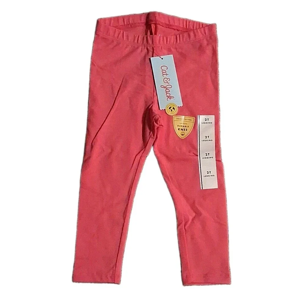 NWT Cat & Jack Toddler Girls Pink Tough Knee Leggings Size 2T Solid Pants